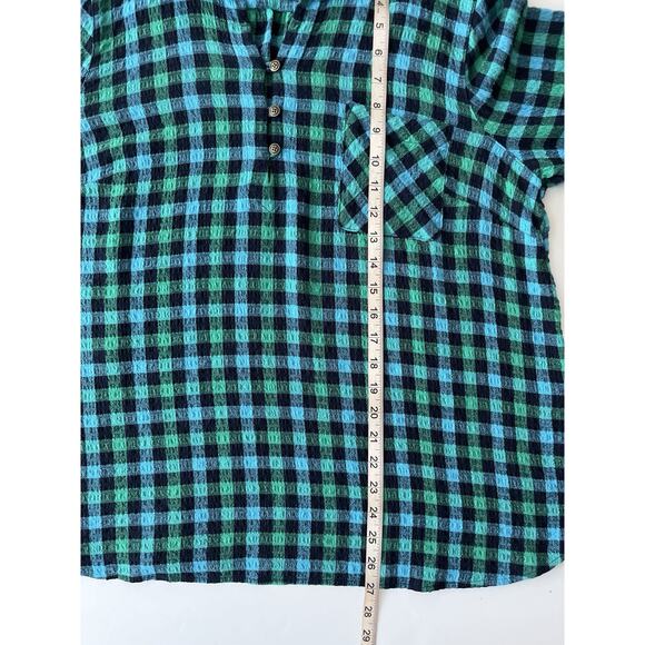 J Jill Tunic Top Shirt Women L Green Black Plaid Relaxed 1/4 Button Up Cottage - Picture 6 of 9